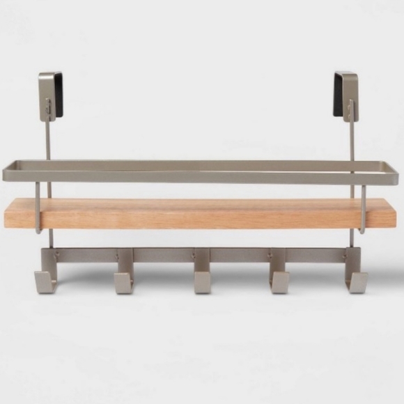 Shelf Rack with 5 Hooks Brushed Nickel - Brightrooom - Picture 2 of 2